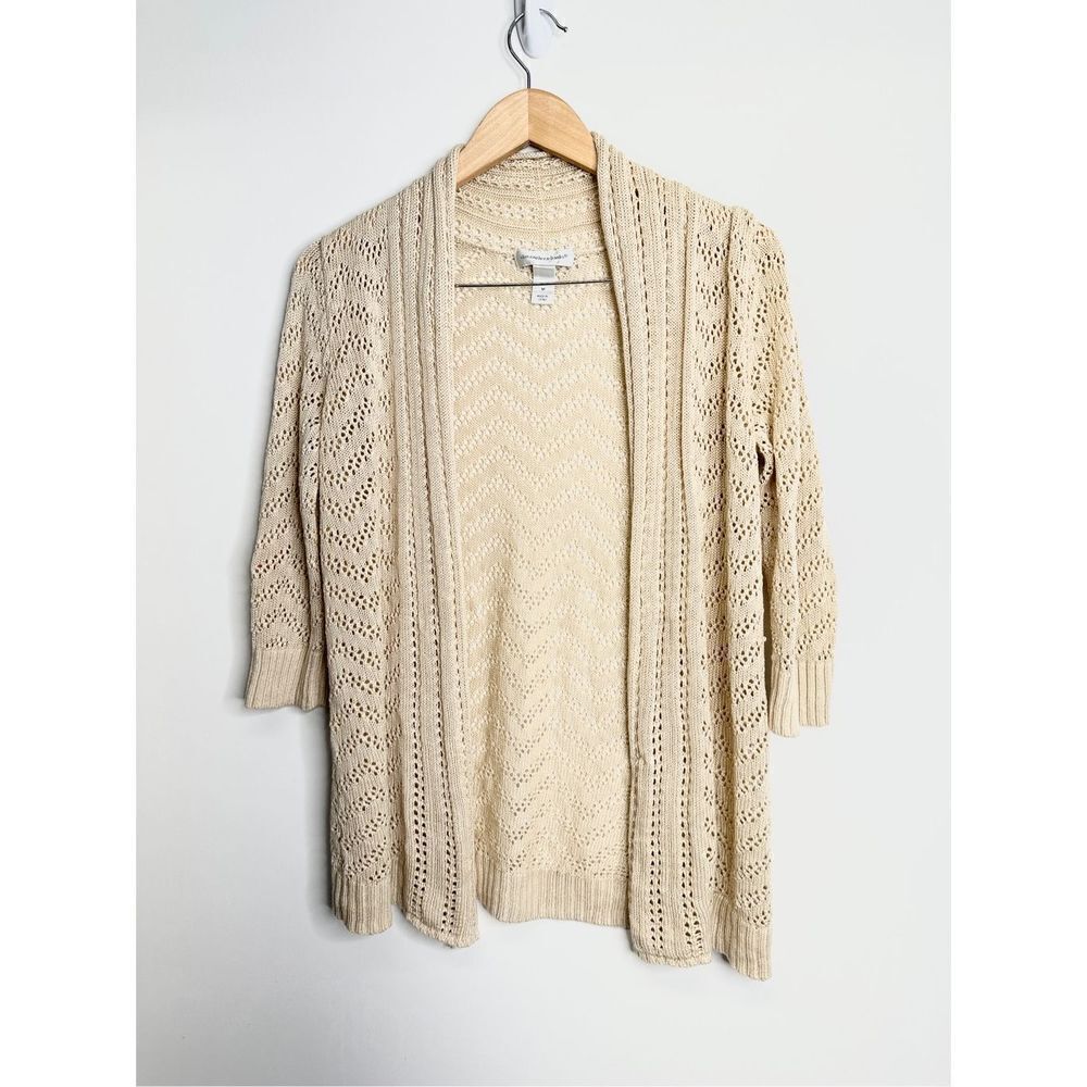 Christopher Banks Sweater Womens Knitted Open Cardigan Cream Size Medium